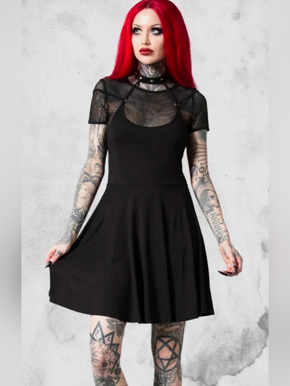 KILLSTAR Rotten Luck Skater Dress 2 Piece Black Mesh & Harness Set Size M Medium